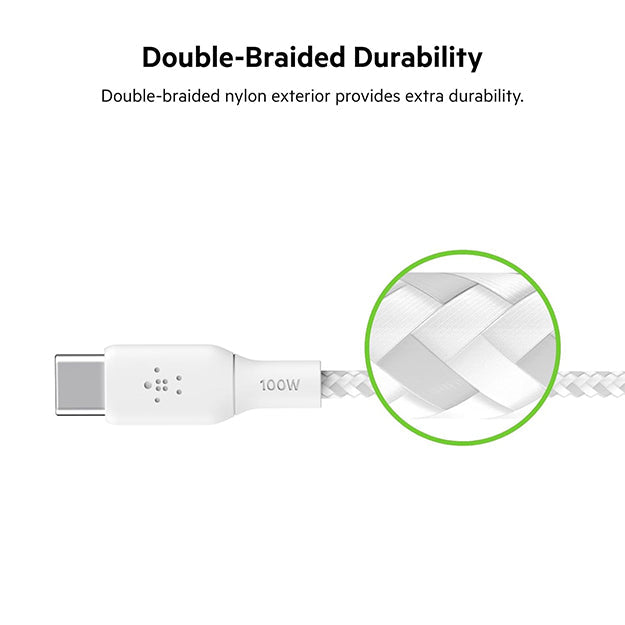 Belkin BoostCharge USB-C Male To USB-C Male Braided Cable 100 Watt PD - 3m Cable - White