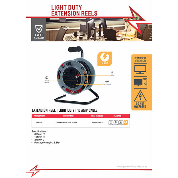 ElectricMate 10 Amp Extension Reel 15M - Grey