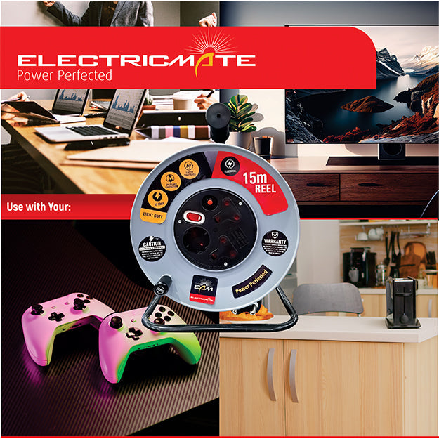 ElectricMate 10 Amp Extension Reel 15M - Grey