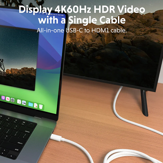 HyperDrive USB-C to HDMI 4K60Hz Cable (8ft/2.5m) - White