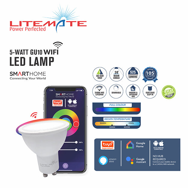 LiteMate Smarthome 5-Watt GU10 Wi-Fi LED Light Bulb