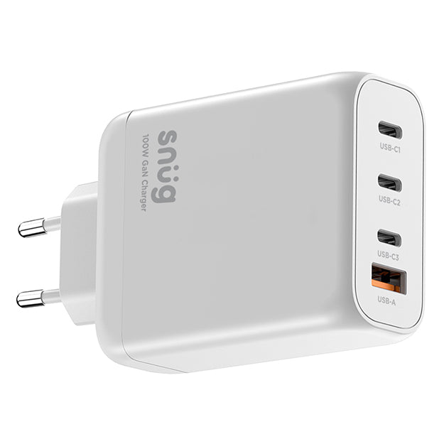 Snug 4 Port PD GaN Wall Charger 100W - White