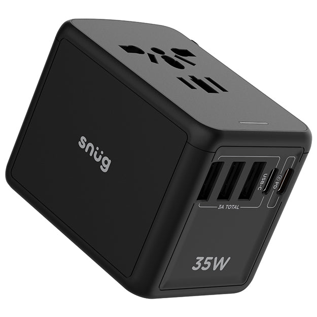 Snug 5 Port Universal Travel Adapter – 35W - Black