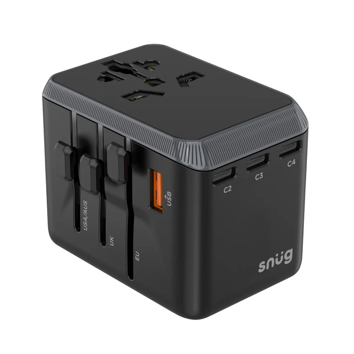 Snug 5 Port Universal Travel Adapter - 65W - Black