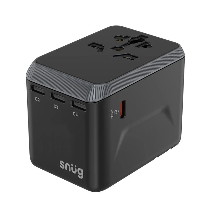 Snug 5 Port Universal Travel Adapter - 65W - Black