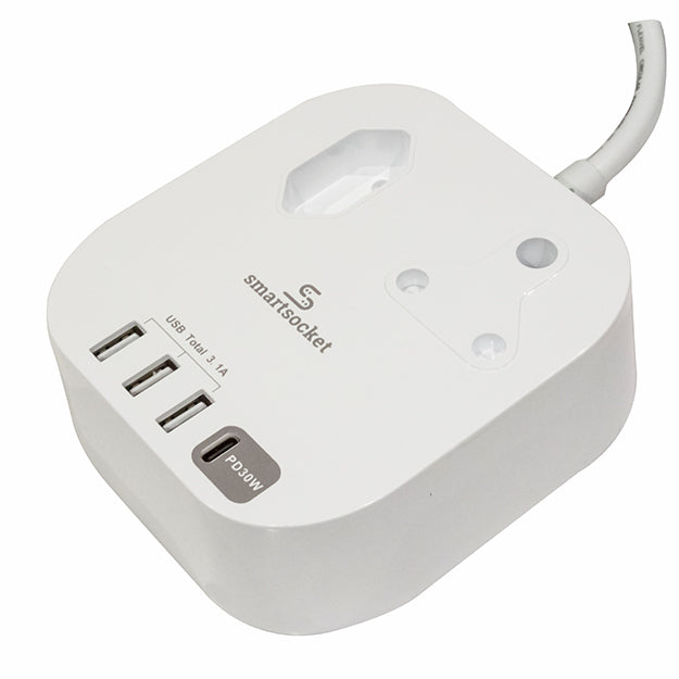 SmartSocket Compact USB Power Hub With PD 3.1AMP USB + 30 WATT PD - White