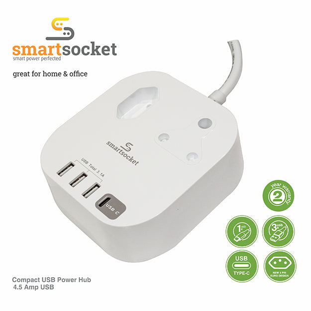Smart Compatible Usb Socket SmartSocket Compact USB Power Hub With 1 X 3 PIN EURO + 1 X 16 AMP Soc ...