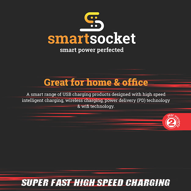 SmartSocket Compact USB Power Hub With PD 6 AMP (4 X USB-A + 1 X USB TYPE-C + 1 X PD 30 WATT) - White