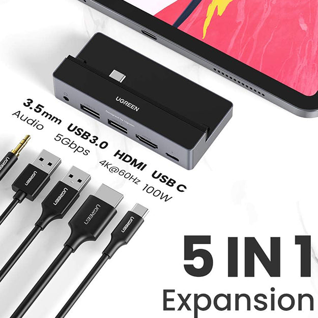 UGreen 5 In 1 Multifuntion USB-C Hub For MacBook/iPad - Grey