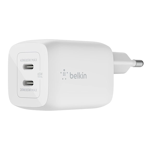 Belkin BoostCharge Pro 65W Dual Port USB-C PD GaN PPS Wall Charger - White