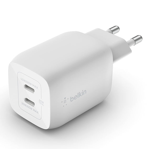 Belkin BoostCharge Pro 65W Dual Port USB-C PD GaN PPS Wall Charger - White