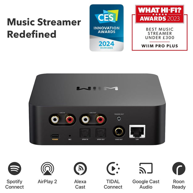 WiiM Pro Plus AirPlay 2 Receiver & Multiroom WiFi Music Streamer - Black (Unboxed Deal)
