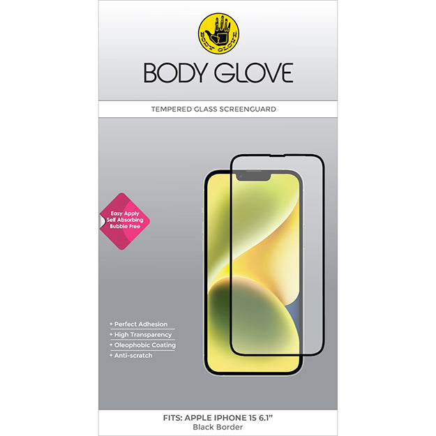 Body Glove iPhone 15 Tempered Glass Screen Protector - Clear With Black Border