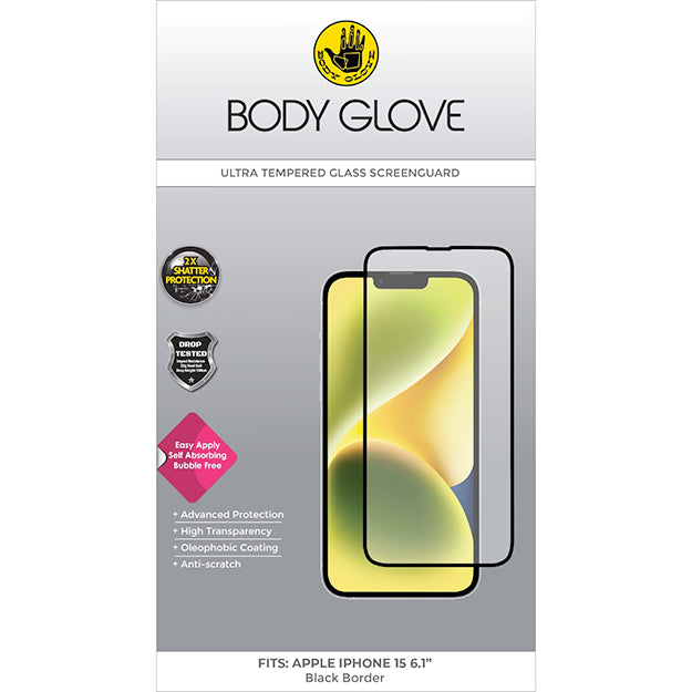 Body Glove iPhone 15 Ultra Tempered Glass Screen Protector - Clear With Black Border
