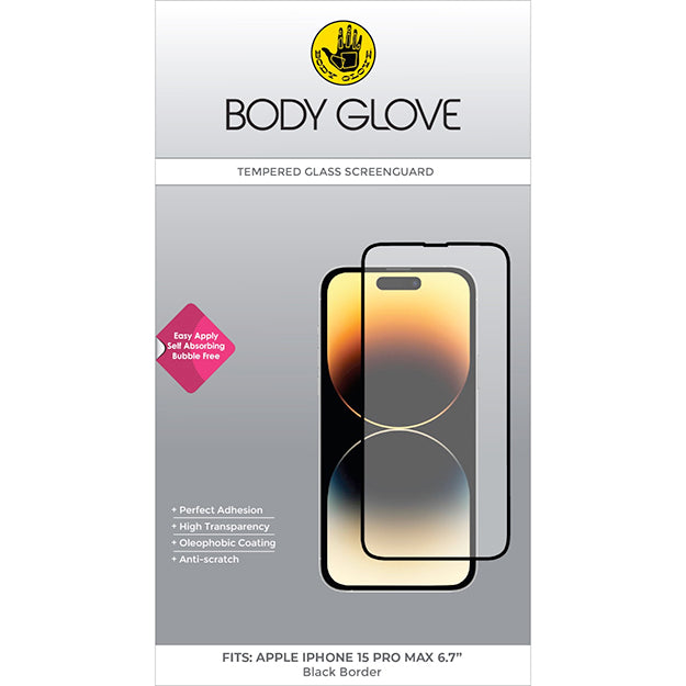 Body Glove iPhone 15 PRO MAX Tempered Glass Screen Protector - Clear With Black Border