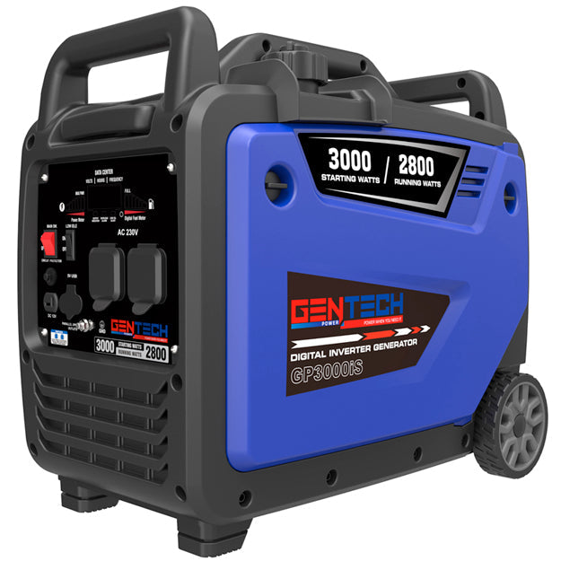 Gentech 3kVA Recoil Start Digital Pure Sine Wave Petrol Inverter Generator - Blue