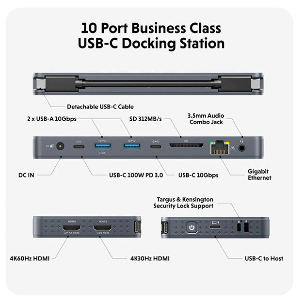 HyperDrive Next 10 Port Business Class USB-C Dock - Midnight Grey