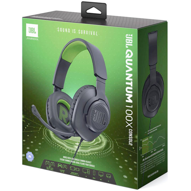 JBL Quantum 100X Console Wired Over-Ear Gaming Headset With Detachable Mic - Black/Green