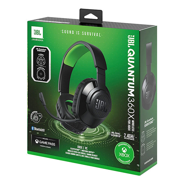 JBL Quantum 360X Console Wireless Over-Ear Gaming Headset With Detachable Mic For XBox - Black/Green