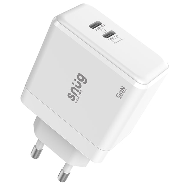 Snug Gold Pro 2 Port USB-C 65W Wall Charger - White