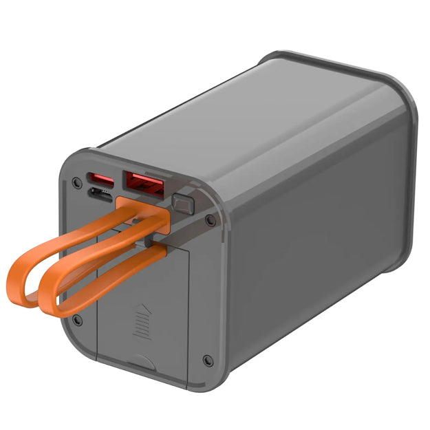 Snug 10 000mAh Power Bank With Embedded Lightning & USB-C Cables - Transparent Black